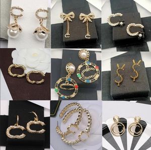 23ss 20style 18K Chapado en oro Diseñador Letras Stud Borla Pendiente largo Cuelga Cristal Geométrico Lujo Mujeres Rhinestone Perla Boda Fiesta Jewerlry Accesorios