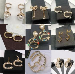 23ss 20style 18K Chapado en oro Diseñador Letras Stud Borla Pendiente largo Cuelga Geométrica Lujo Mujeres Rhinestone Perla Boda Fiesta Jewerlry Accesorios