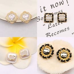 23SS 20Style Mixed Brand Designer Dubbele letters Stud Simple 18K Gold PLATED 925 Silver Circle Round Women Rhinestone Pearl Earring Wedding Party Joodlry