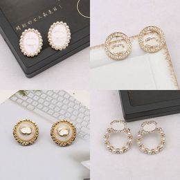 23ss 20style Mixed Brand Designer Double Letters Stud 18K Gold Plated 925 Silver Circle Famous Women Crystal Rhinestone Pearl Earring Wedding Party Jewerlry
