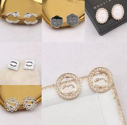 23ss 20stijl Gemengde Luxe Merk Designer Dubbele Letters Stud 18K Vergulde 925 Zilveren Cirkel Beroemde Vrouwen Kristal Strass Parel Oorbel Bruiloft Sieraden