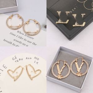 23ss 20style Mixte Simple Designer Lettres Stud Hoop 18K Plaqué Or 925 Cercle En Argent Femmes Cristal Strass Perle Boucle D'oreille Fête De Mariage