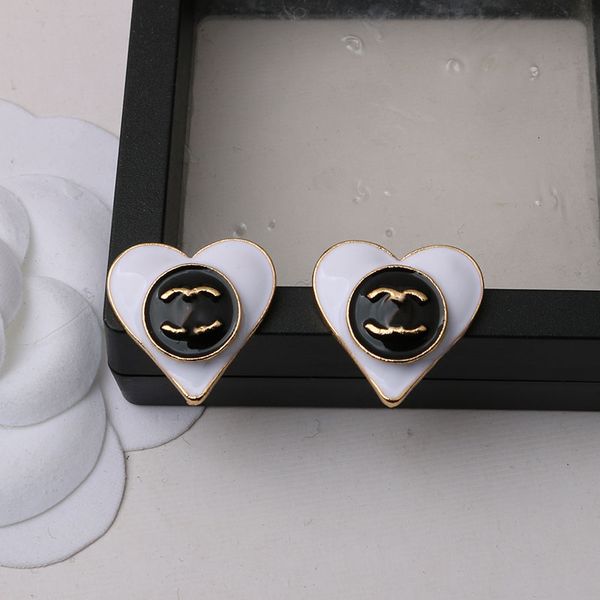 23ss 2style marque de luxe designers lettres oreille stud noir blanc coeur 18 carats plaqué or 925 argent géométrique femmes cercle cristal strass métal boucle d'oreille bijoux