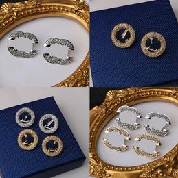 23SS 4Style luxe merkontwerpers Letters Ear Stud Simple 18K Gold GedoLate 925 Silver Geometric Women Circle Crystal Rhinestone Earring Jewerlry