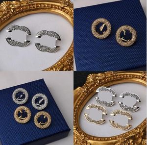 23SS 4Style luxe merkontwerpers Letters Ear Stud Simple 18K Gold Ploated 925 Silver Geometric Women Rhinestone Earring Jewerlry