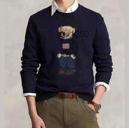 23SS Automne Men's Designer Sweaters Cartoon RL Bear Broderie Mode Manches longues Pull tricoté Laine Coton Doux Unisexe Hommes 4412ess