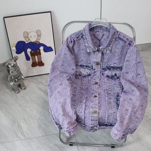 23ss Automne Nouveaux Hommes Vestes Logo En Détresse Jacquard Gland Décoration Denim Manteau Violet Clair Veste Couple Style Veste Extérieure Casual Tops Cardigan Vêtements