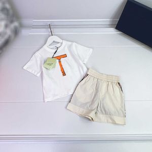 23ss baby set kid sets kids designer kleding jongen Ronde hals Puur katoen kleur letter logo print Korte mouw t-shirt Lattice splicing shorts pak babykleertjes