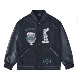 23SS chaquetas de béisbol negras hombres diseñador Tiffany manga de cuero abrigos de nueva york 925