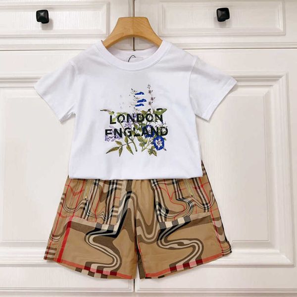 23SS Boys Girls T-shirt Short Suit Kid Set Kids Designer Vêtements Round Col Coton Pure Coton Impression