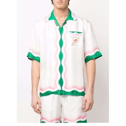 23ss chemise de plage Casablanca rose vert vague dégradé fruit chemise hawaïenne tempérament satin chemise manches courtes casablanc