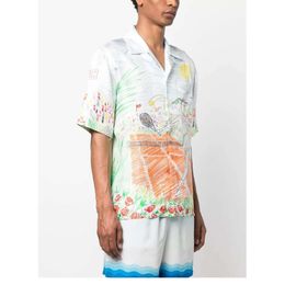 23ss Casablanca chemise de plage style chemise imprimée tennis peinte à la main coupe ample chemise à manches courtes pour femmes et hommes casablanc