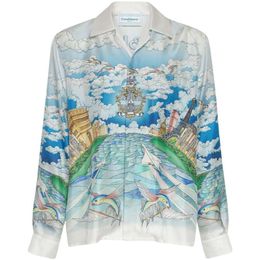 23SS Casablanca camisa casual cielo azul nube blanca pez volador camisa hawaiana camisa de manga larga con estampado de aviones casablanc