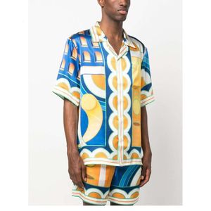 23SS Casablanca casual shirt Stierenvechter Grafisch Paar Hawaiiaanse Korte Mouwen voor Mannen en Vrouwen zijden shirt casablanc