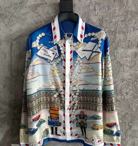 24SS Casablanc Designer Silk Casual Shirt Chain Car Print Men en Women Rapel Button Losse veelzijdig modemerk Long Hawaii Beach Mouw Shirt Tops Casablancas
