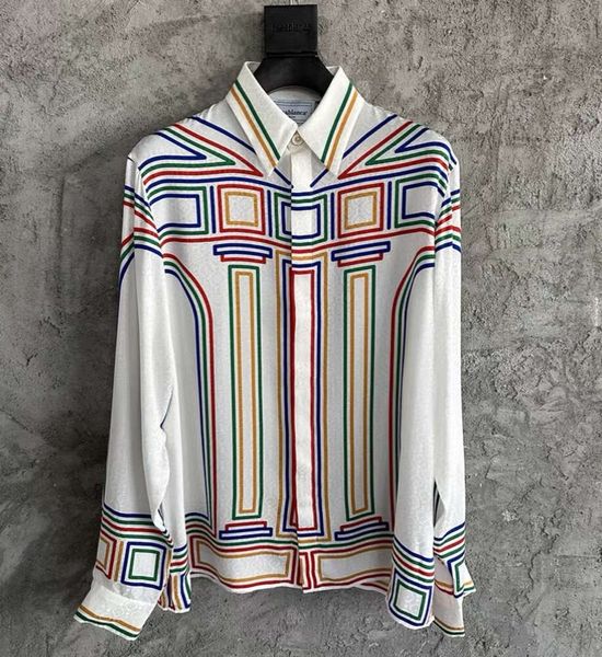 24SS Casablanca Designer Silk Casual Shirt New Color Stripes Print Cardigan Modèle Hawaii Beach Men and Women Fashion Fashion Manches longues Shirts Tide Tops Casablanc