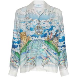 23SS Casablanca chemise hawaïenne bleu ciel blanc nuage poisson volant chemise décontractée imprimé avion chemise à manches longues casablanc