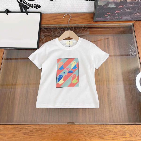 23ss camiseta para niños camiseta para niños pequeños camiseta de diseñador para niños niños niñas Algodón puro Cuello redondo Estampado de conejo en color Manga corta Ropa para niños de alta calidad