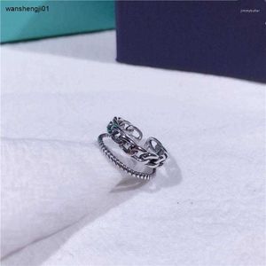 23ss Cluster Ringen Modeontwerper Echt 925 Sterling Zilver Alle Bijpassende Trendy Vrouwen Verklaring Dubbellaags Aanpasbare Ring Inclusief Doos