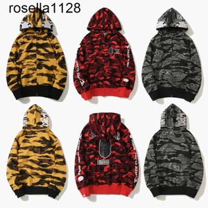 23SS Craftsmanship Sweats à capuche pour hommes Pull à capuche de requin Veste de créateur Tigre Full Zip Sweat-shirt Harajuku Marque de mode Camouflage Nouveau sweat à capuche