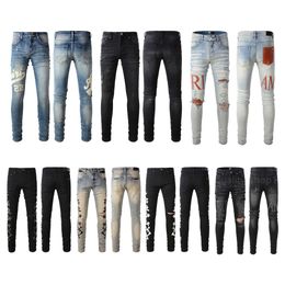 23ss Designer Am Mens Jeans Hombres Mujeres High Craft Elasticity Slim Body Jeans Pantalones Long Hippop Sticker Ripped Denim Straight streetwear Pantalones pitillo 28-40