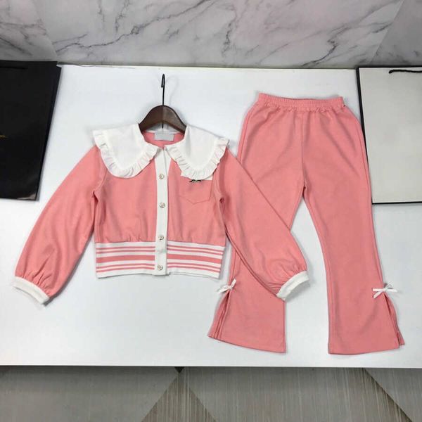 23ss diseñador marca niños Abrigo pantalones conjunto niñas solapa Chaqueta de punto de manga larga abrigos campana traje Nuevos productos de primavera otoño Ropa de alta calidad para niños