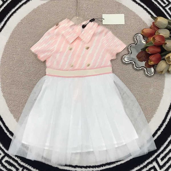 23ss Diseñador de marca para niños vestido Diseño de solapa pequeña falda de costura de gasa de malla Moda doble F letra clásica logo vestido niñas Falda para niños Ropa de bebé a1