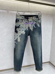 Jeans pour hommes de créateur 24SS, jeans amples, jeans violets éclaboussés coupe slim, jeans décontractés pour hommes, hip-hop, pantalons de jogging pour hommes 1143