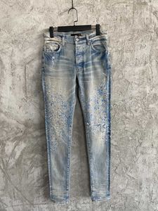 23SS designer heren jeans met gaten loszittende afslanken bespat inkt casual denim broek hiphop handgemaakte nagel boor XPXJ
