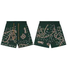 23ss Designer Rhodes Lente/Zomer 1:1 Hoge kwaliteit Hiphop Cashewbloem Jacquard Letter Gebreide losse casual shorts voor heren en dames met capuchon 100% wol Hoogwaardige shorts3