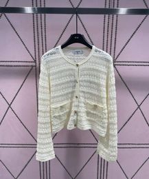 Suéter de diseñador 23ss, suéteres de punto de encaje para mujer, cárdigan calado de manga larga para mujer