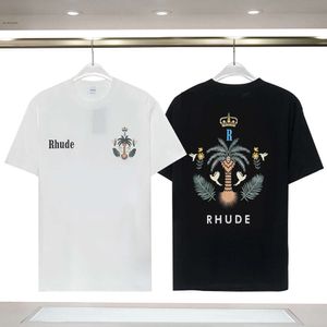 23ss Ontwerpers T-shirt Zomer Europa RHUDE Polo's Amerikaanse Sterren Mode Heren T-shirts Ster Satijn Katoen Casual T-shirt Dames Heren Tees Zwart Wit M-3xl 489