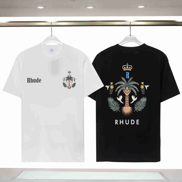 23ss Diseñadores Camiseta Verano Europa Rhude Polos Estrellas americanas Moda Camisetas para hombre Estrella Satén Algodón Camiseta casual Mujeres Hombres Tees Negro Blanco M-3XL Camiseta HJK6