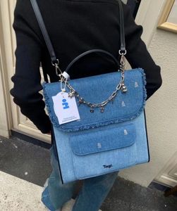 23ss Fashion niche tagir nouveau mini bloc sac à dos en cuir denim tissé sac à dos réglable livre coréen comprend une chaîne