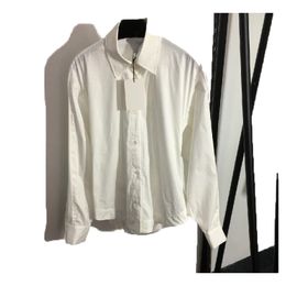 23SS Mode Dames Zijden Shirt Shirts Vrouwen Revers Kraag Knop Lange Mouwen Senior Shirt Wit Blauw Maat S M L