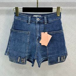 23SS Fw Coton Femmes Designer Shorts Jeans Avec Lettre Perles De Cristal Haut De Gamme Milan Piste Marque Cowboy Casual Jersey Coton Outwear Mini Denim A-ligne Hotty Hot Pants