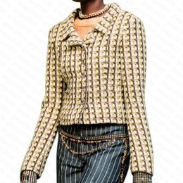 23SS FW Manteaux Femme Laine Tweed Blouson Veste Avec Boutons De Lettre Vintage Designer Vestes Manteau Filles Milan Runway Marque Plaid Imprimer Designer Tops Outwear Blazer