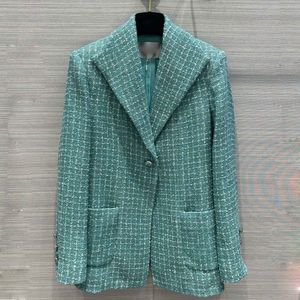 23SS FW Dames Tweed Coats Blends blouson jas met Crystal Letter Buttons Vintage Designer Jackets Coat Girls Milan Runway merkontwerper Tops Outderwear Blazer