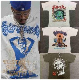 23SS Hellstar Studios Globe T-Shirt Plus Size Herren T-Shirts Heavy Cotton Tops Mann Vintage Übergroßes T-Shirt Streetwear T-Shirt Jugend-T-Shirts x2