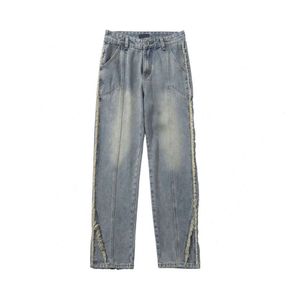 23ss Hoge versie B Familie herfst en winter Nieuwe unisex koppelstijl Modieuze casual gegolfde noodlijdende jeans