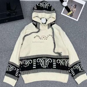 23SS Hoodie Women Designer Sweater Sweater Dames herfst Fashion Black White splicing borduurwerkpatroon Hapeed Sweaters Casual trekkoord Slanke brei