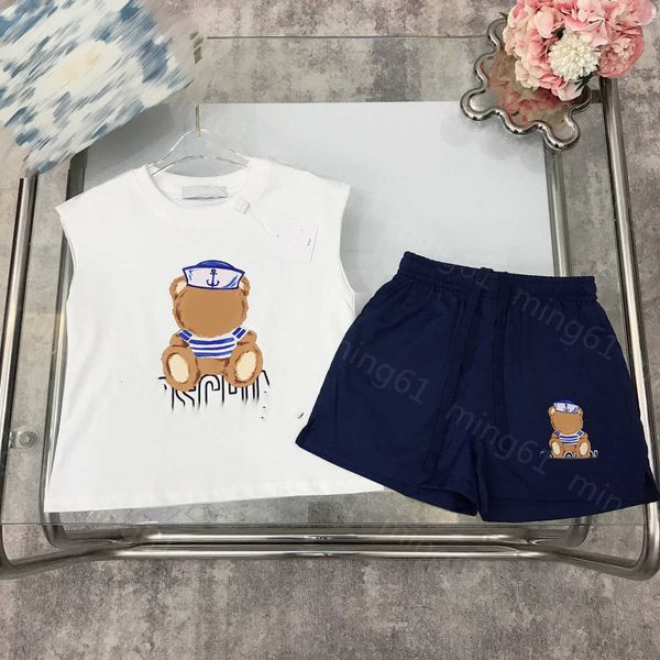 23ss ropa de diseñador para niños conjunto de bebé conjuntos para niños niño Cuello redondo Algodón puro Oso alfabeto logo estampado Chaleco sin mangas camiseta cintura elástica pantalones cortos traje ropa de bebé