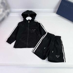 23ss enfants vêtements de créateurs enfant ensembles garçon filles logo en métal frange fermeture à glissière à capuche manteau taille élastique cordon short costume vêtements de bébé de haute qualité