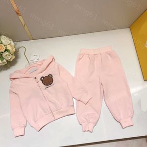 23ss designer kinderkleding voor kinderen sets met capuchon, rits, beer, geborduurd jack met lange mouwen, elastische taille joggingbroek, set van hoge kwaliteit kinderkleding