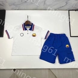 23ss ropa de diseñador para niños conjunto para niños camiseta para niños Traje de pantalones cortos Solapas a juego de colores Estampado de pato amarillo Camisas de polo Pantalones cortos de cintura elástica trajes ropa de bebé