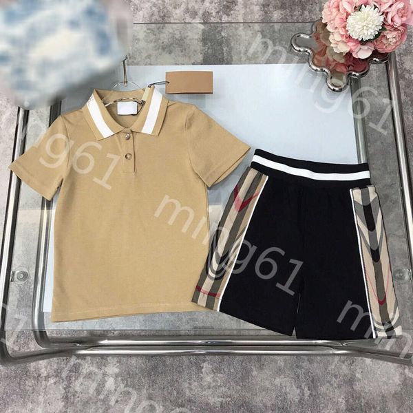 23ss kids designer kleding kids set meisjes t-shirt Shorts pak Singels revers Korte mouwen Polo shirts Elastische taille rooster splicing shorts pakken babykleertjes