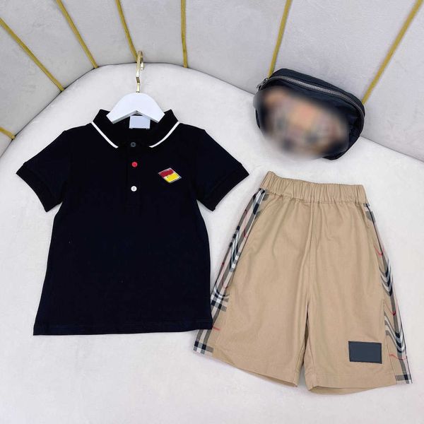 23ss kids set boys Polo shirt Shorts suit kids designer clothes solapa logo bordado Camisetas de manga corta Empalme de celosía shorts trajes Ropa de bebé de alta calidad