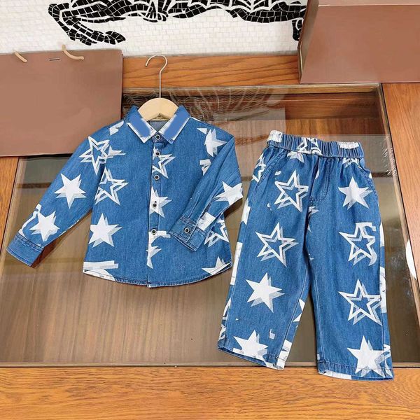 23ss niños conjunto niños ropa de diseñador niños camisa de vaquero pantalones traje solapa camisas de manga larga pantalones ajustados Conjunto Ropa de bebé de alta calidad