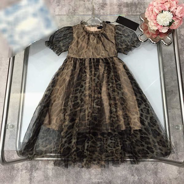 23ss Estampado de leopardo Falda de princesa Vestidos de gasa Vestido de niñas Ropa de diseñador para niños Vestidos de hilo neto Vestido de algodón puro con forro Ropa de niños de alta calidad