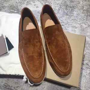 23SS Luxe Designer Loros Suede Schoenen Zomer Charmes Verfraaid Walk Suede Loafers Paar Echt Heren Dames Leer Casual instappers voor mannen Vrouwen platte jurk